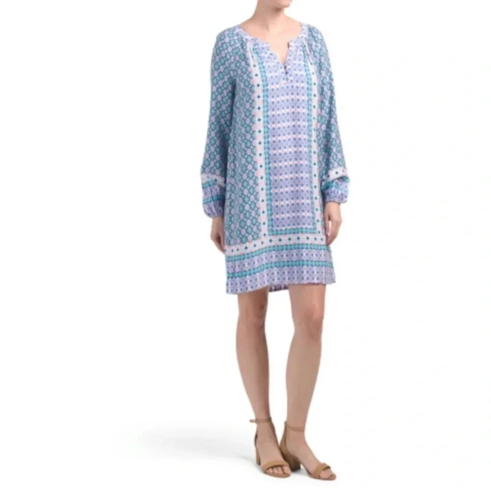 New SOUTHERN TIDE Ashlee Dress Tropical Palm Green soft geometric print beach